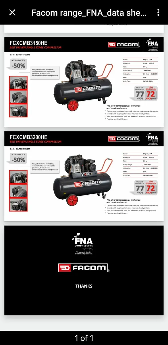 Air compressor Facom - low noise