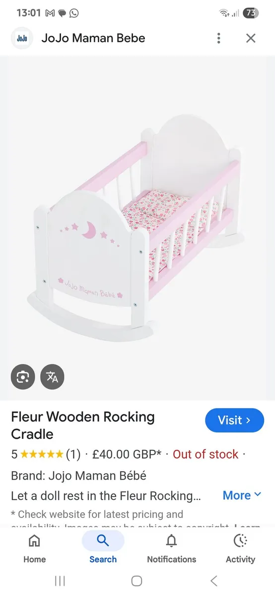 Jojo Maman bebe Doll cot and buggy - Image 3