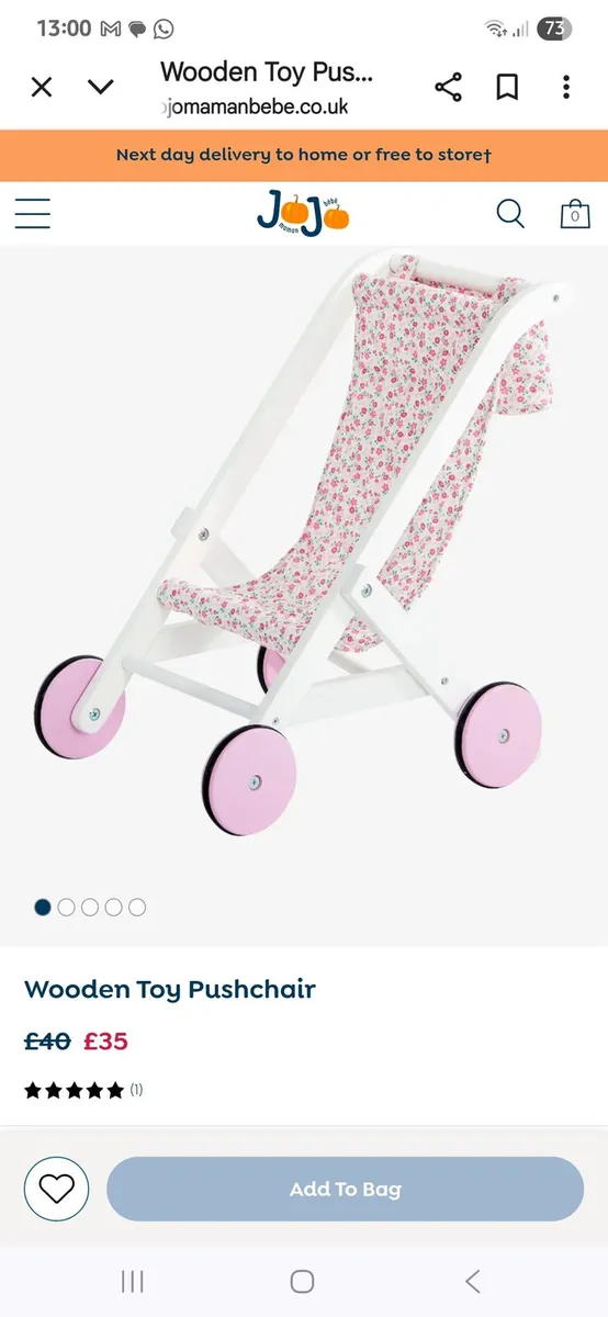 Jojo Maman bebe Doll cot and buggy - Image 4