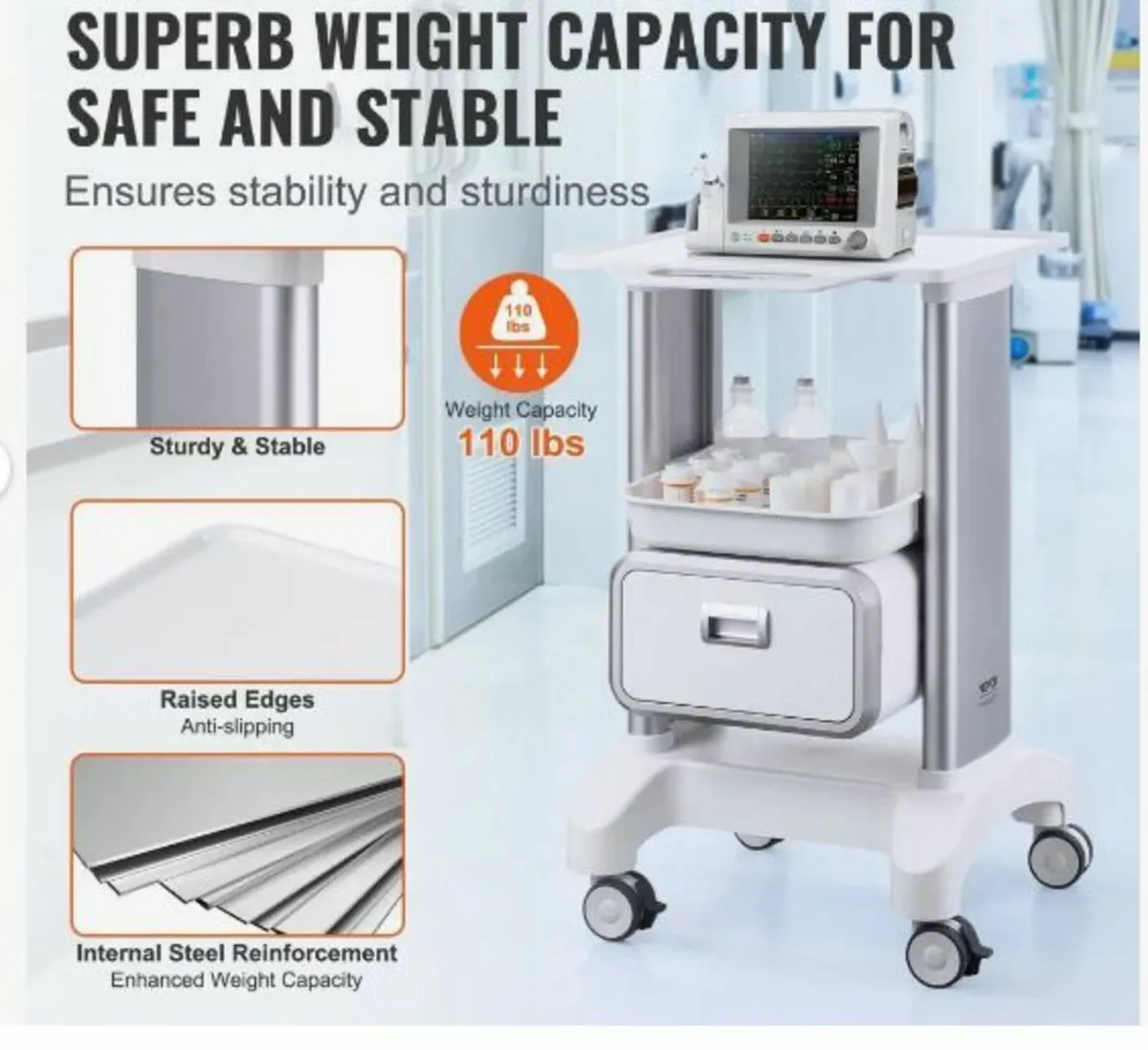 2 Tiers Lab Carts, Lab Utility Cart - Image 3