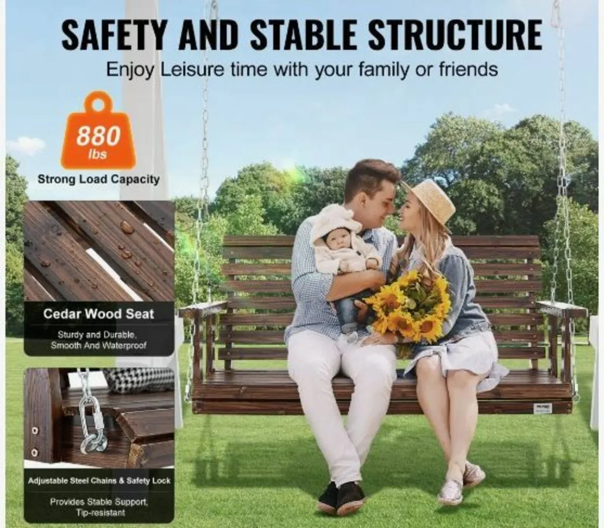 Wooden Porch Swing 4.5 ft, Patio bench swing - Image 3