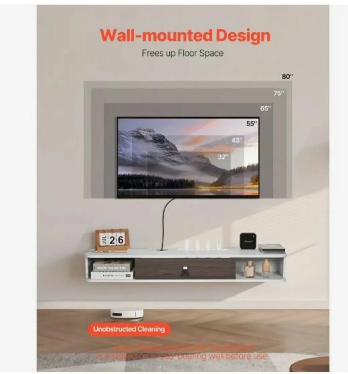 Floating TV Stand, 47 in Wall Mount - Image 2