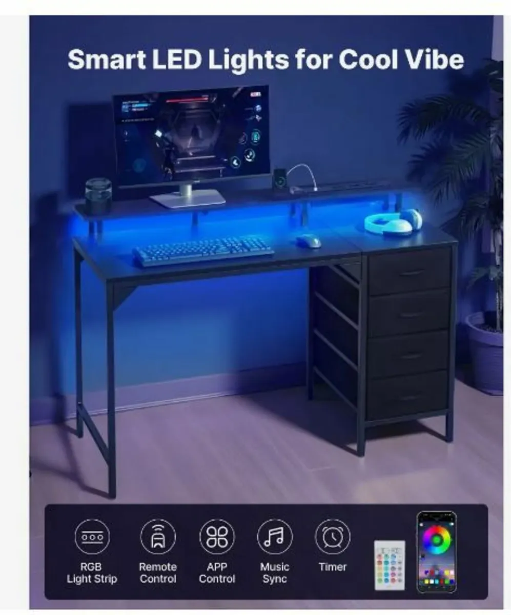 120 cm Computer Desk with Smart LED Lights - Image 2