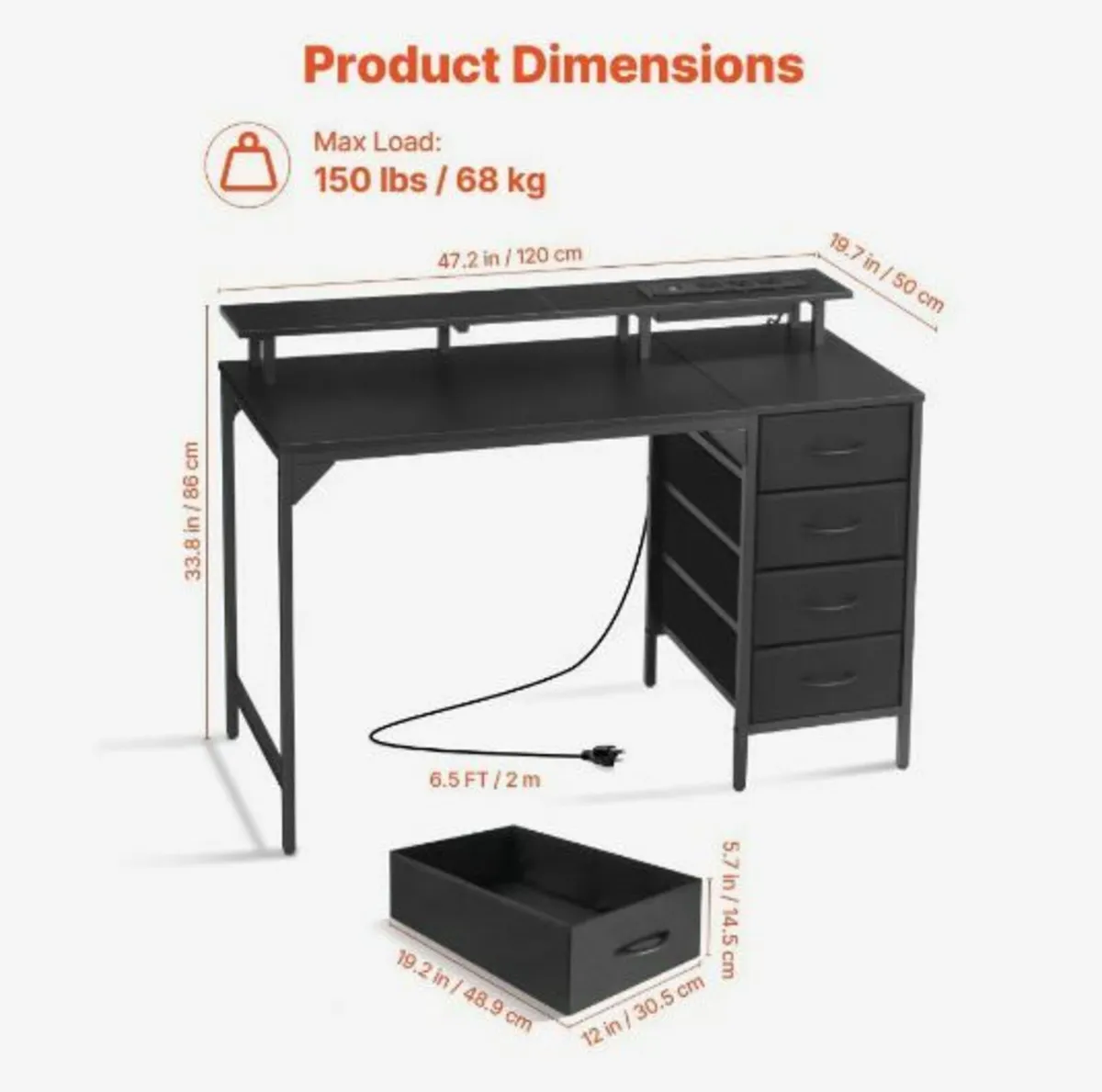120 cm Computer Desk with Smart LED Lights - Image 3