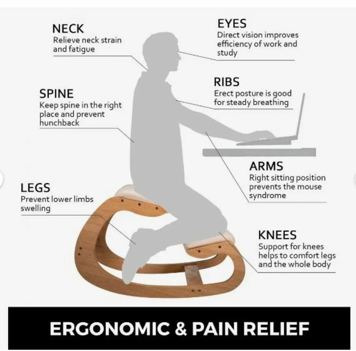 Ergonomic Kneeling Chair 99.8 kg Load - Image 2
