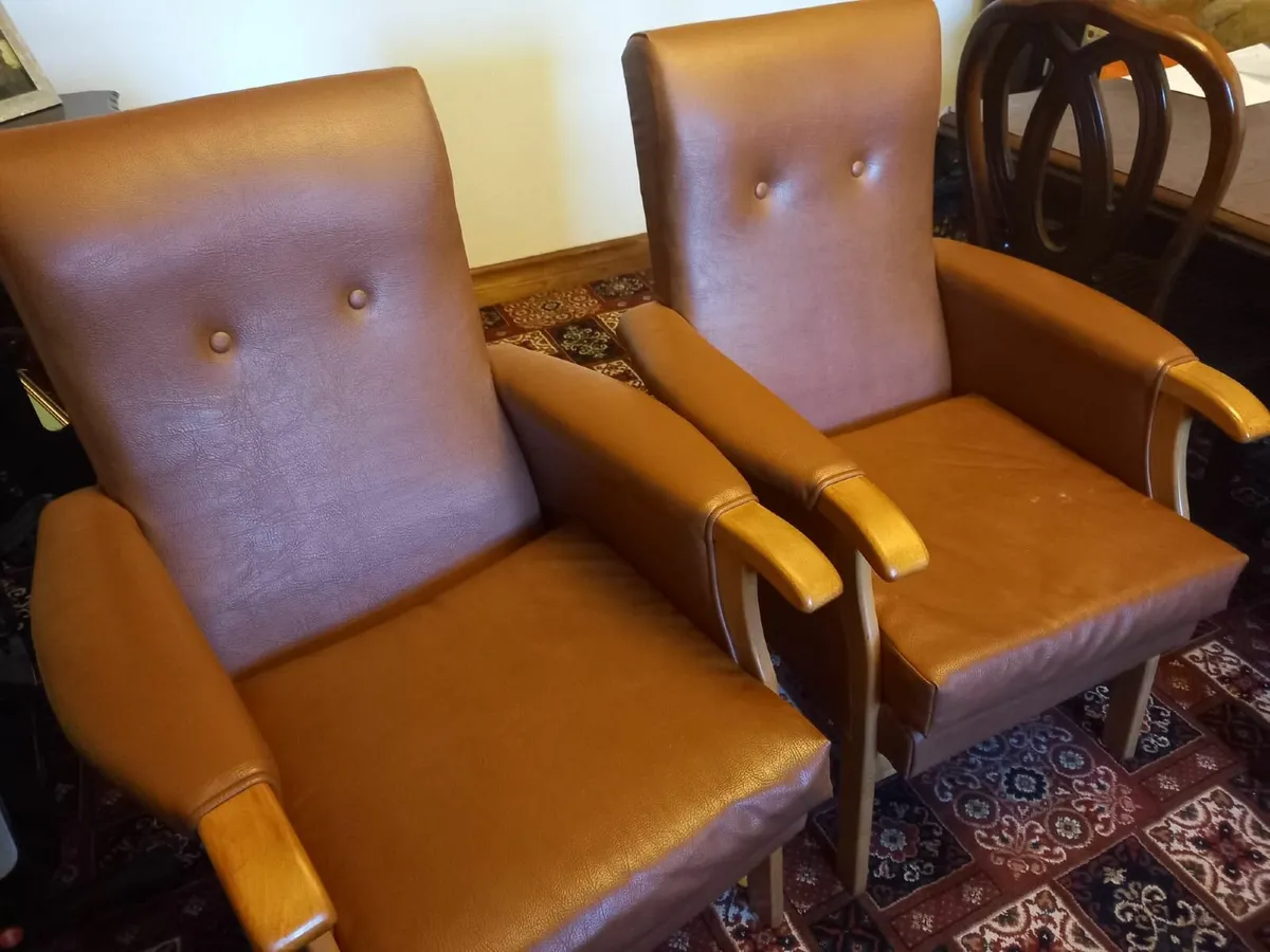 Brown Leather Arm Chairs - Image 1