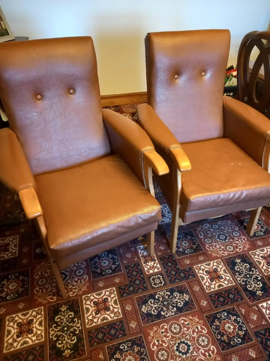 Brown Leather Arm Chairs - Image 2
