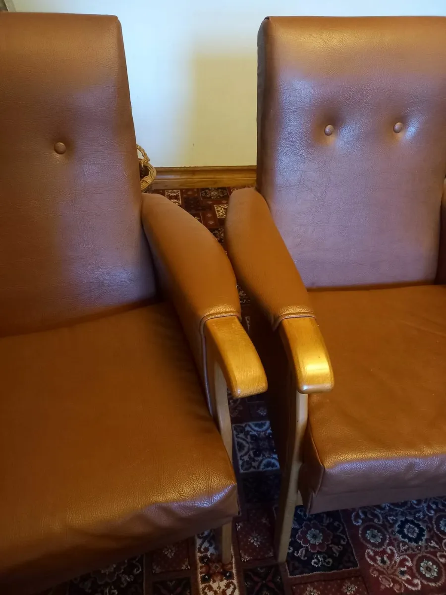 Brown Leather Arm Chairs - Image 3