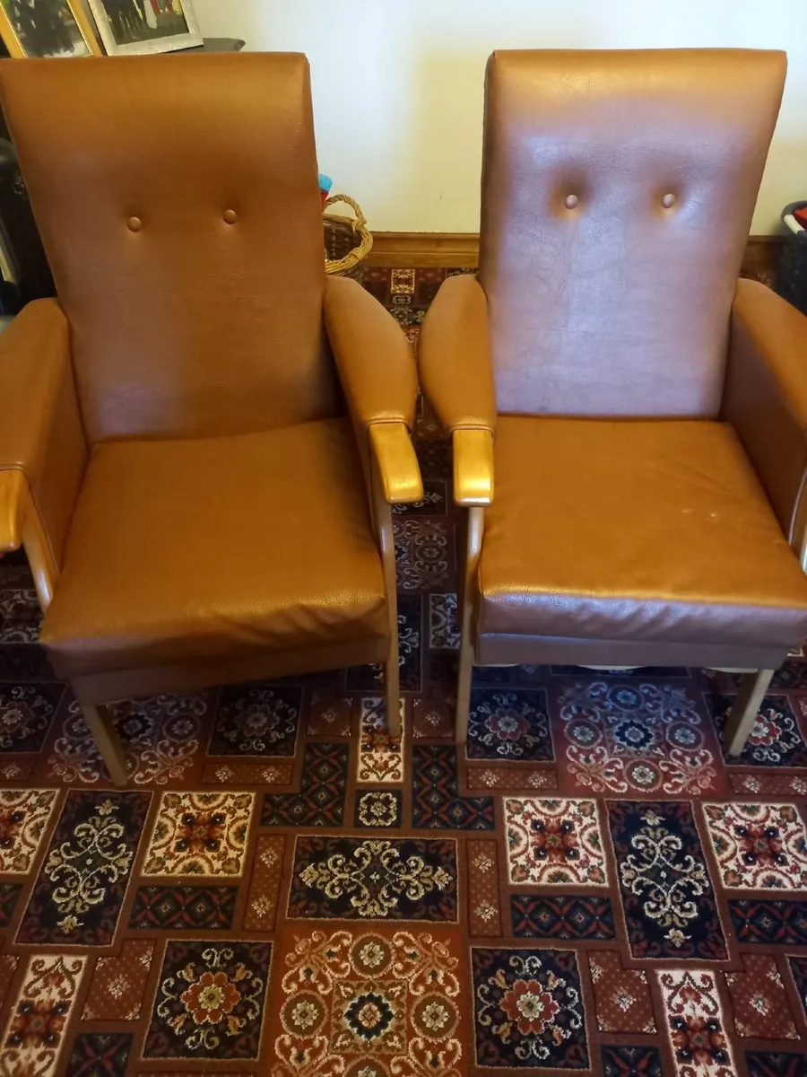 Brown Leather Arm Chairs - Image 4