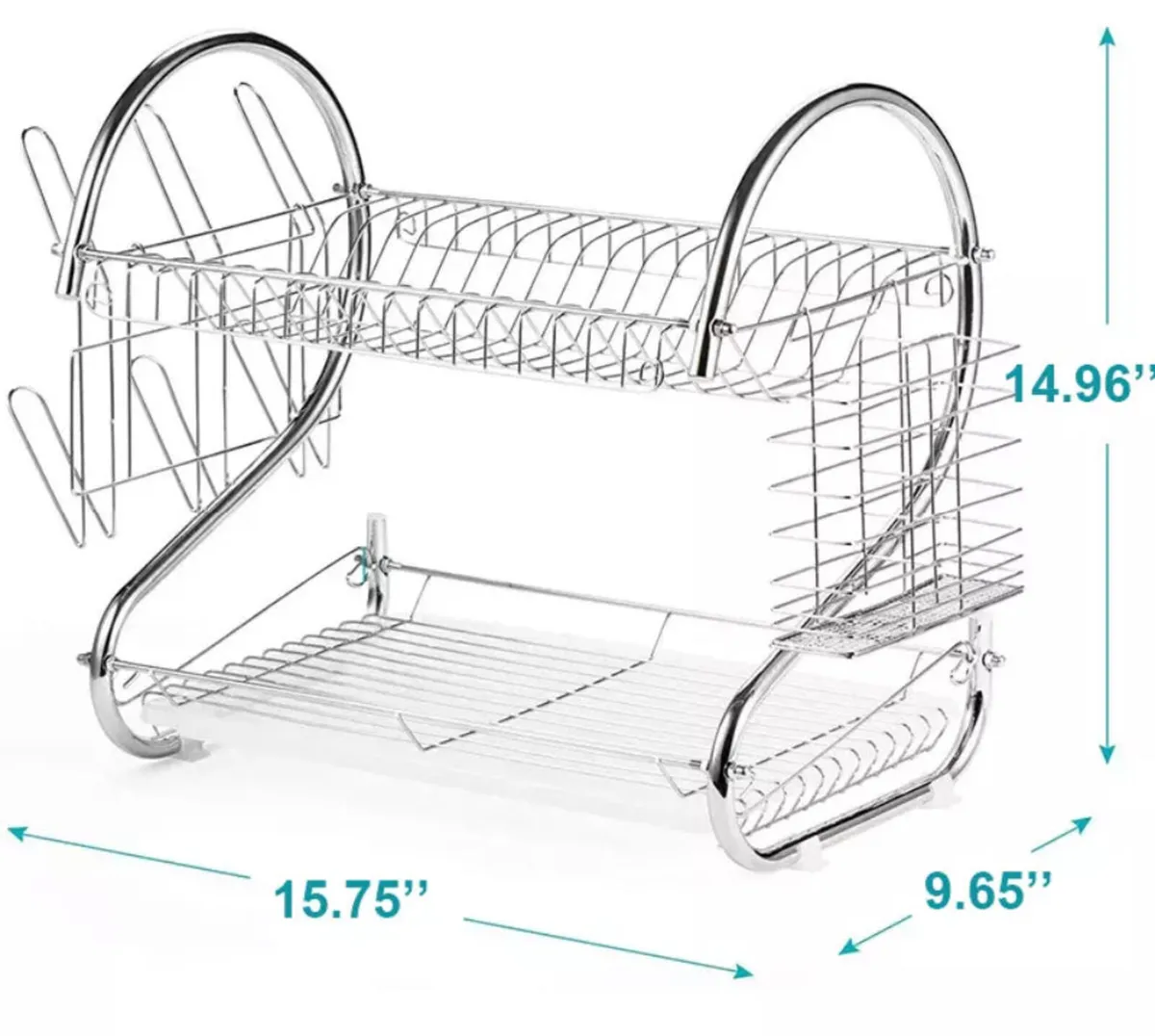 2 Tier Dish Drainer Rack Holder With Drip Tray NEW - Image 2
