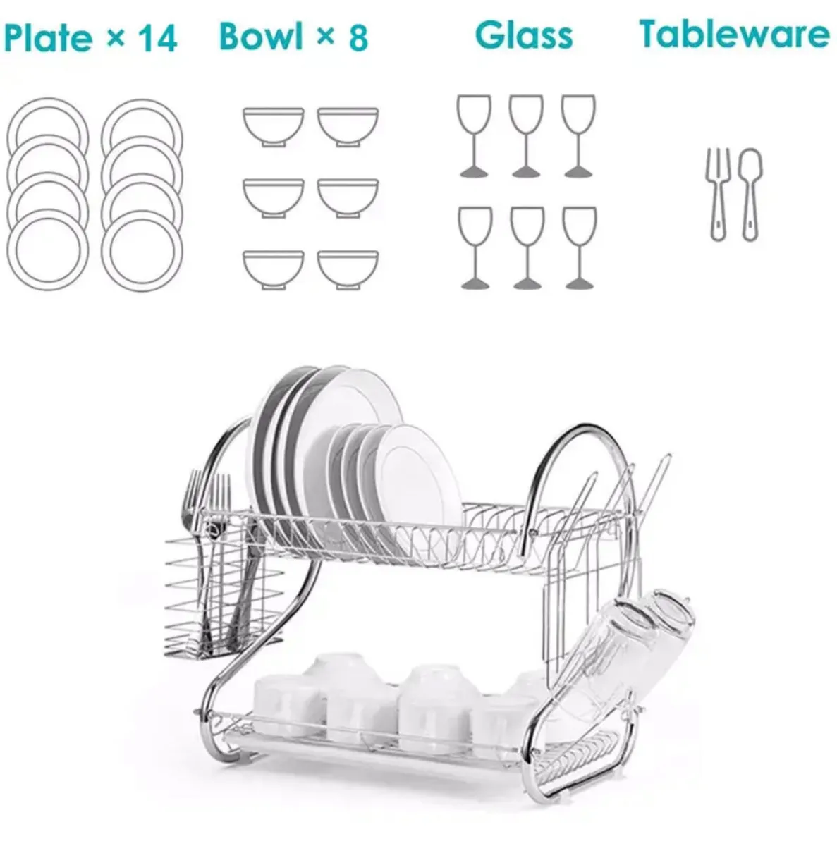 2 Tier Dish Drainer Rack Holder With Drip Tray NEW - Image 4