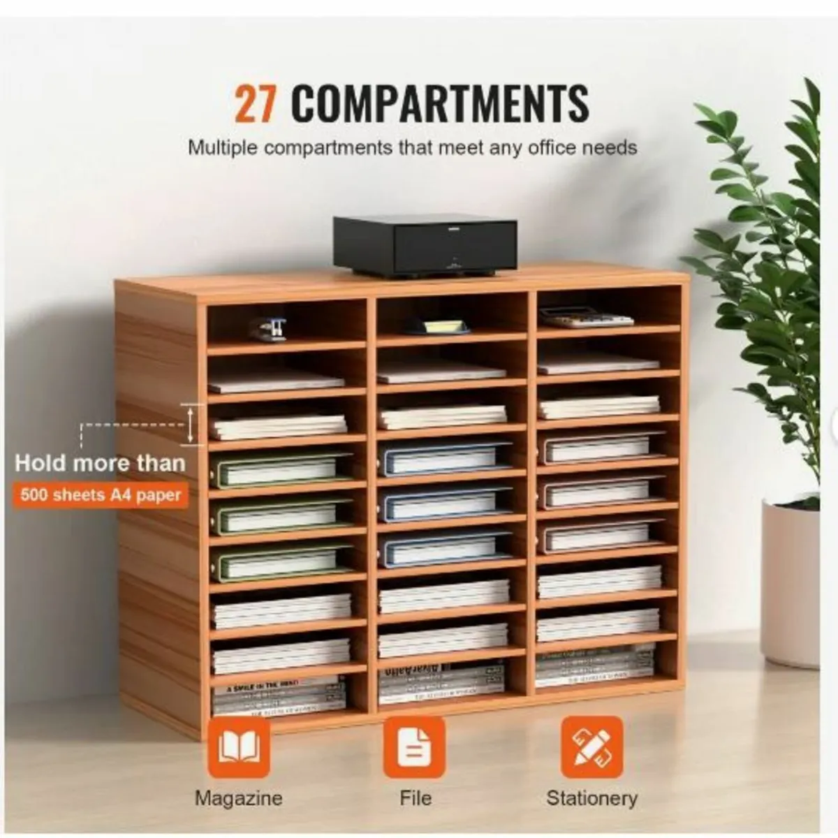 27 Compartments Wood Literature Organizer - Image 3