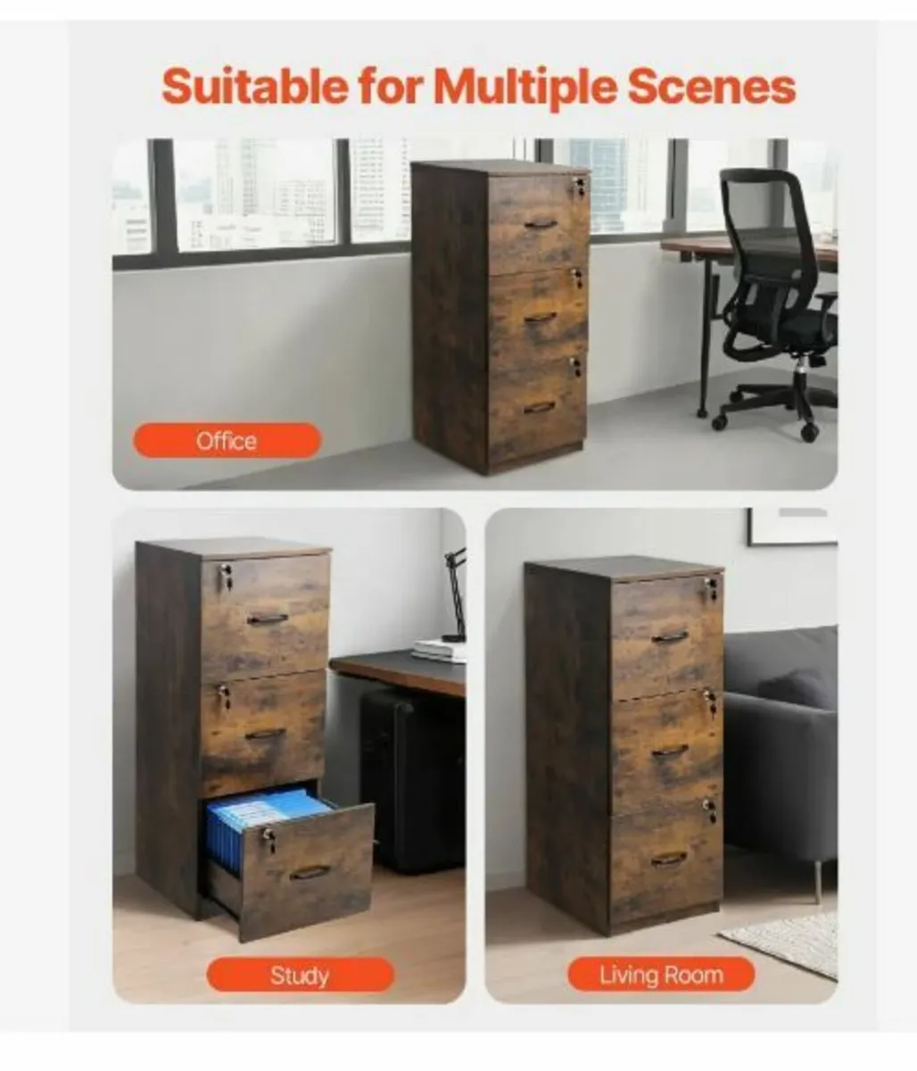 3 Drawer File Cabinet with Lock - Image 4