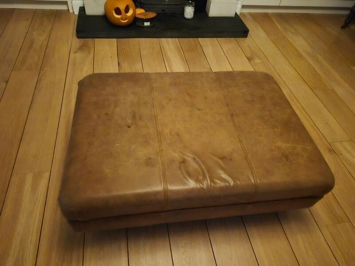 brown leather ottoman - Image 1