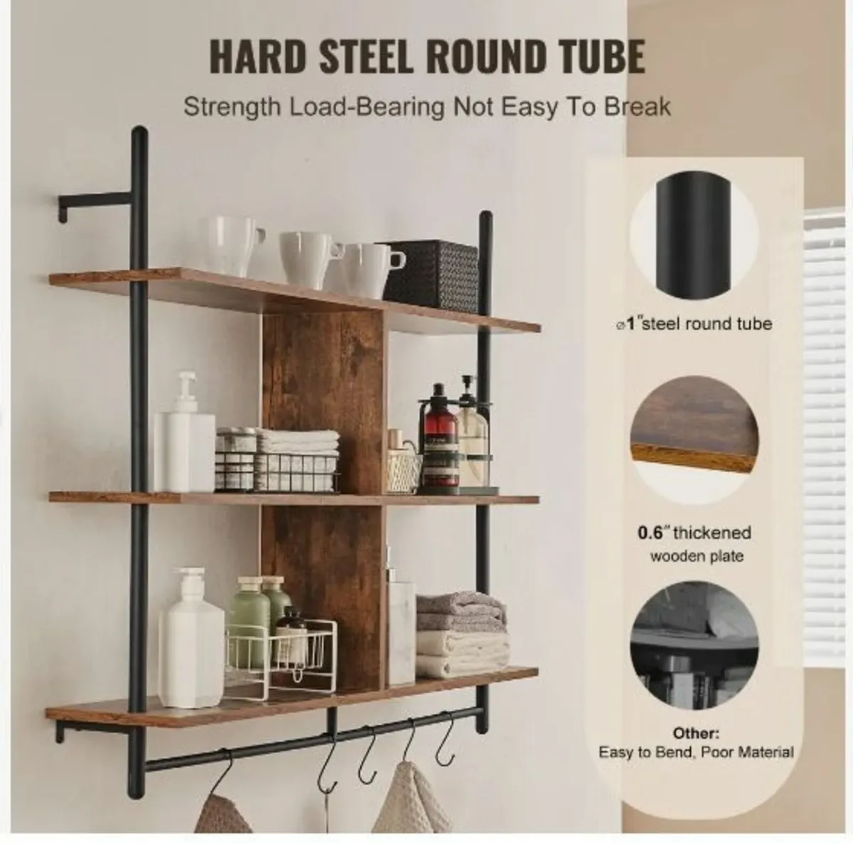 Industrial Pipe Shelf, 3 Tier - Image 1