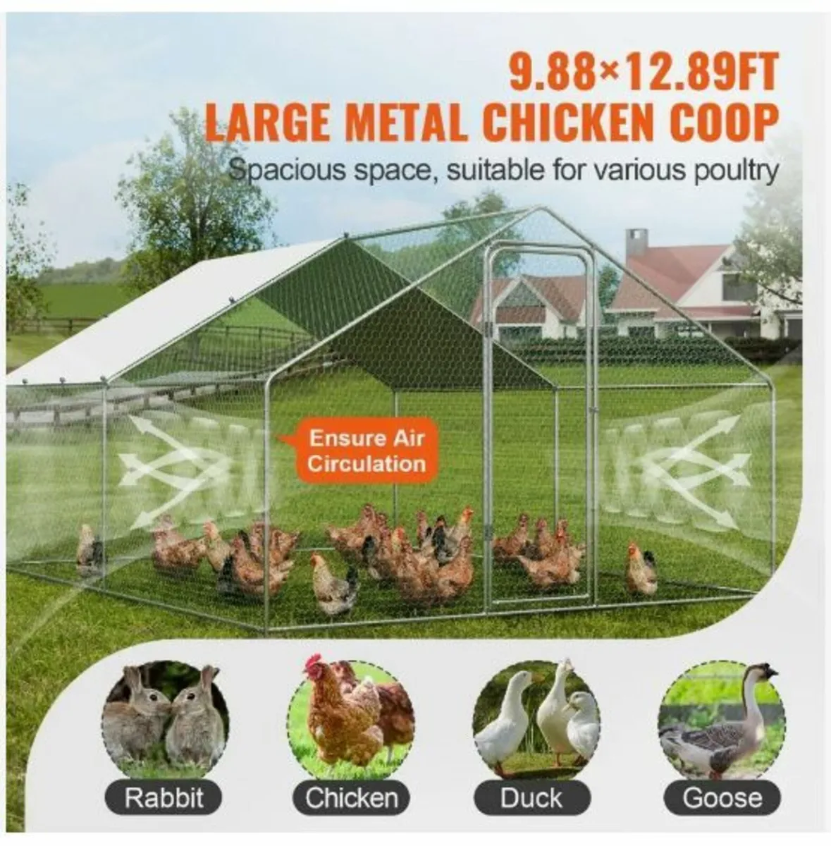 Large Metal Chicken Coop, 9.8x12.9x6.5 ft - Image 2