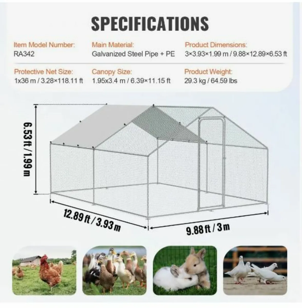 Large Metal Chicken Coop, 9.8x12.9x6.5 ft - Image 4