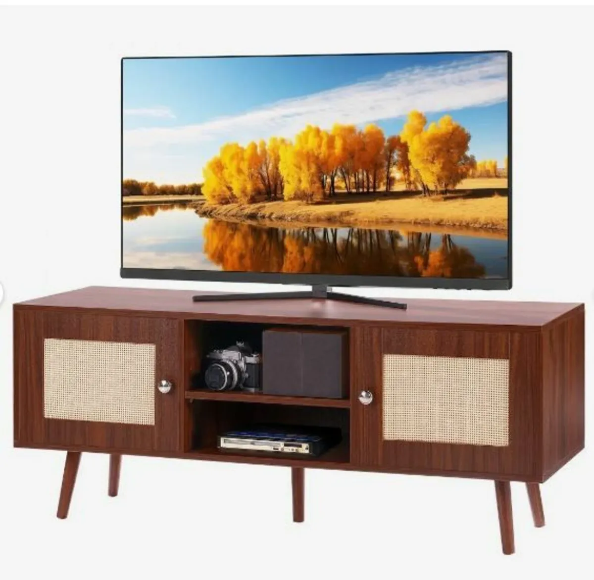 Rattan TV Stand, Boho TV Cabinet for 55 inch - Image 1