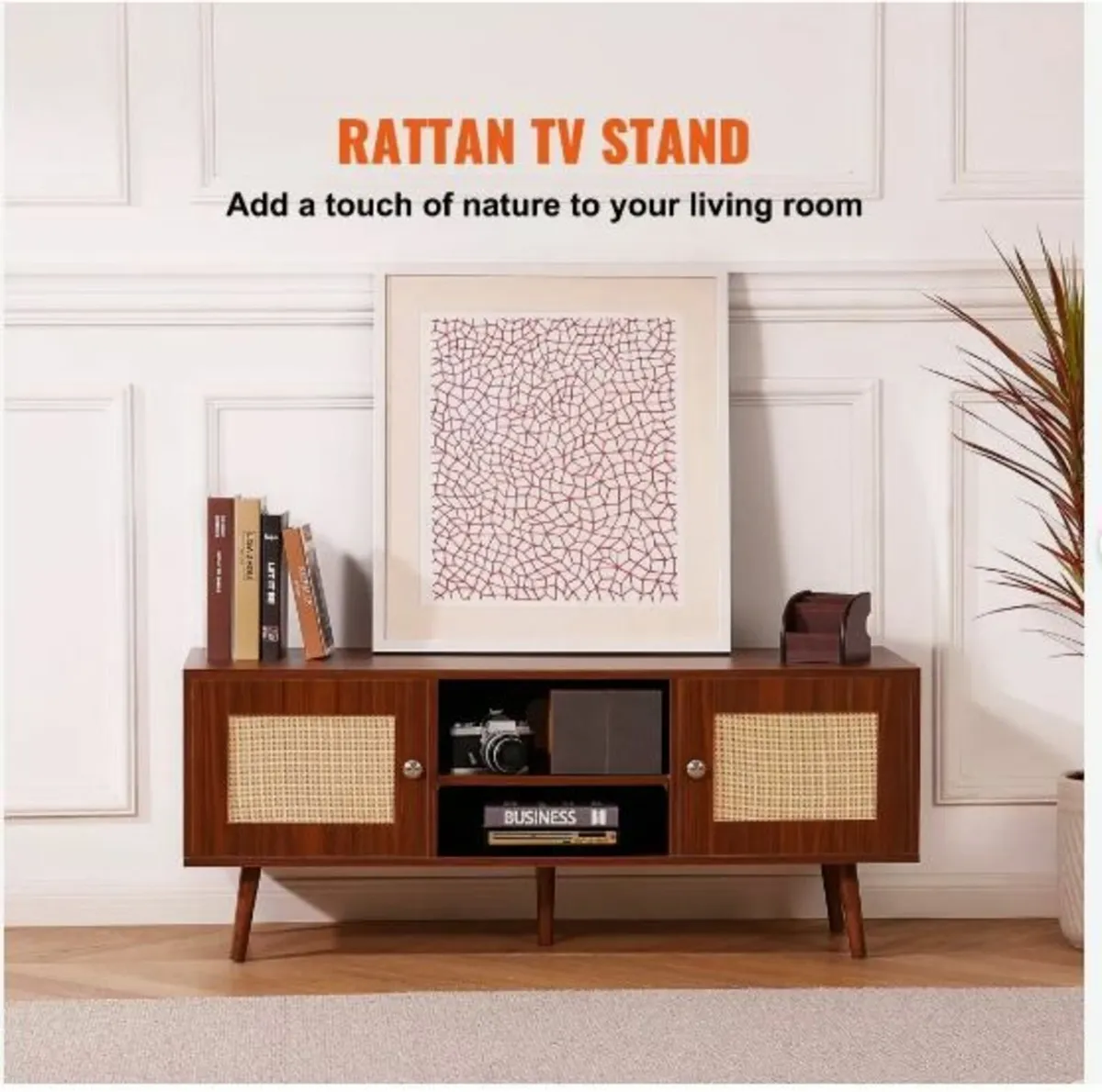 Rattan TV Stand, Boho TV Cabinet for 55 inch - Image 2