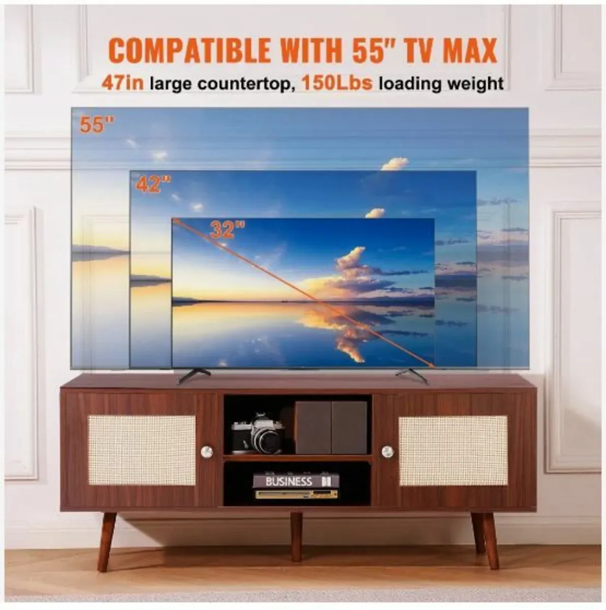 Rattan TV Stand, Boho TV Cabinet for 55 inch - Image 3