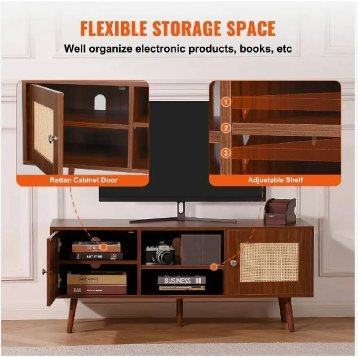 Rattan TV Stand, Boho TV Cabinet for 55 inch - Image 4