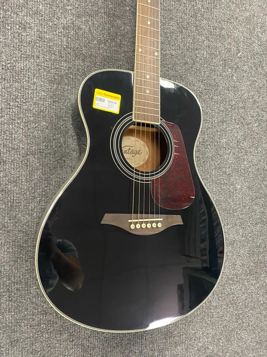 Vintage V300 Black Acoustic Guitar - Image 4