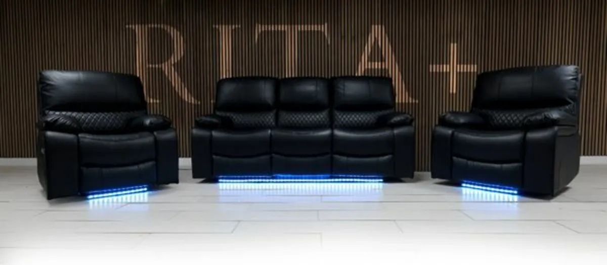 Rita 3+1+1 Electric Black Leather Recliner Sofa - Image 1