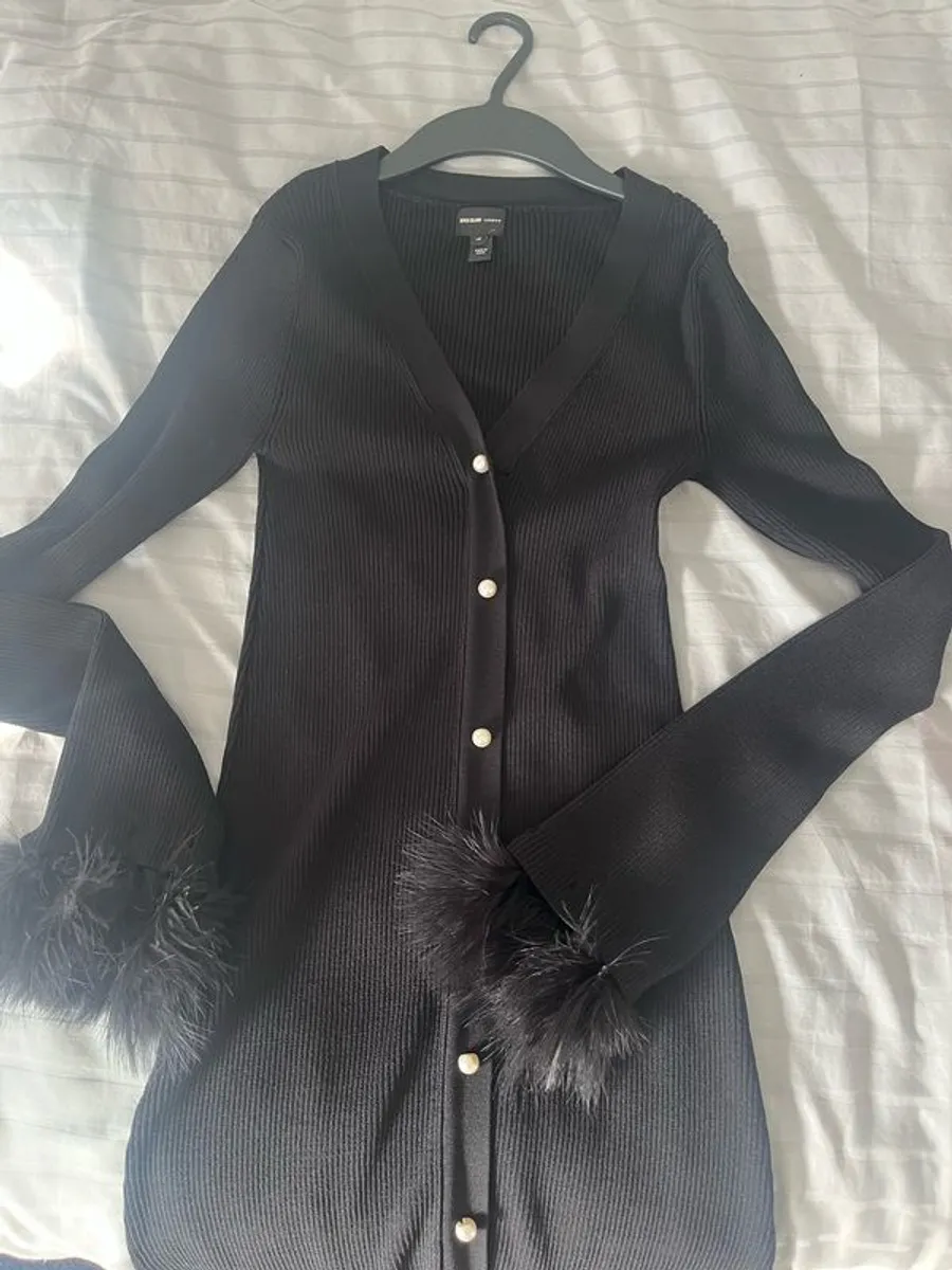 River Island Black mini Dress with feather cuffs - Image 1