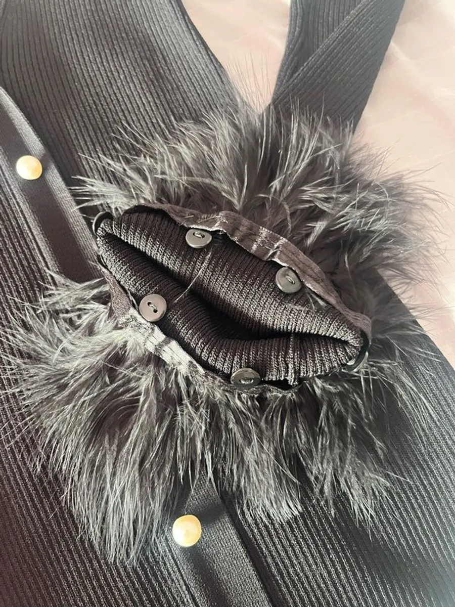 River Island Black mini Dress with feather cuffs - Image 4