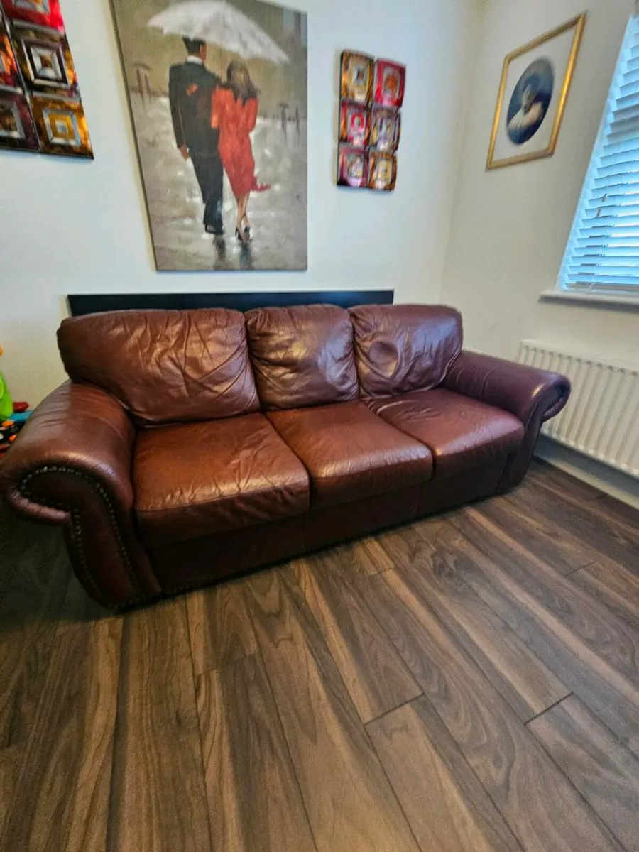 Leather 3 seater and Sofa Chair / Dard Red - Image 1
