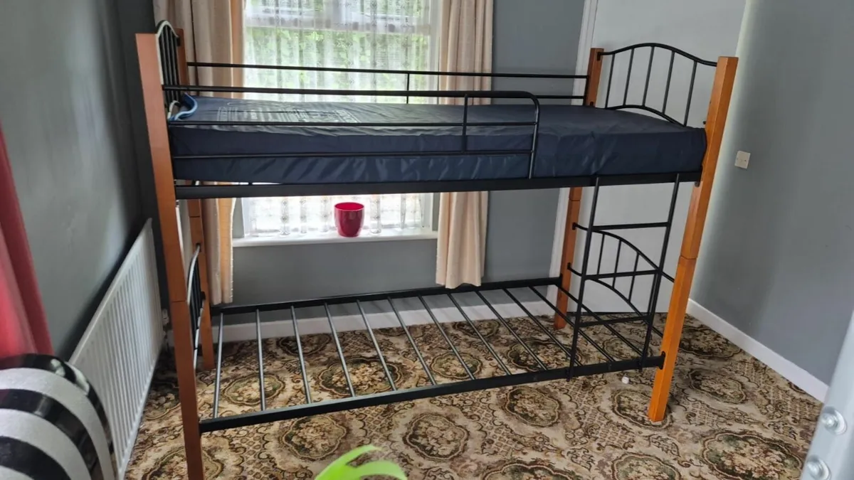 🛏️ Metal & Wood Single Bunk Bed - Image 1