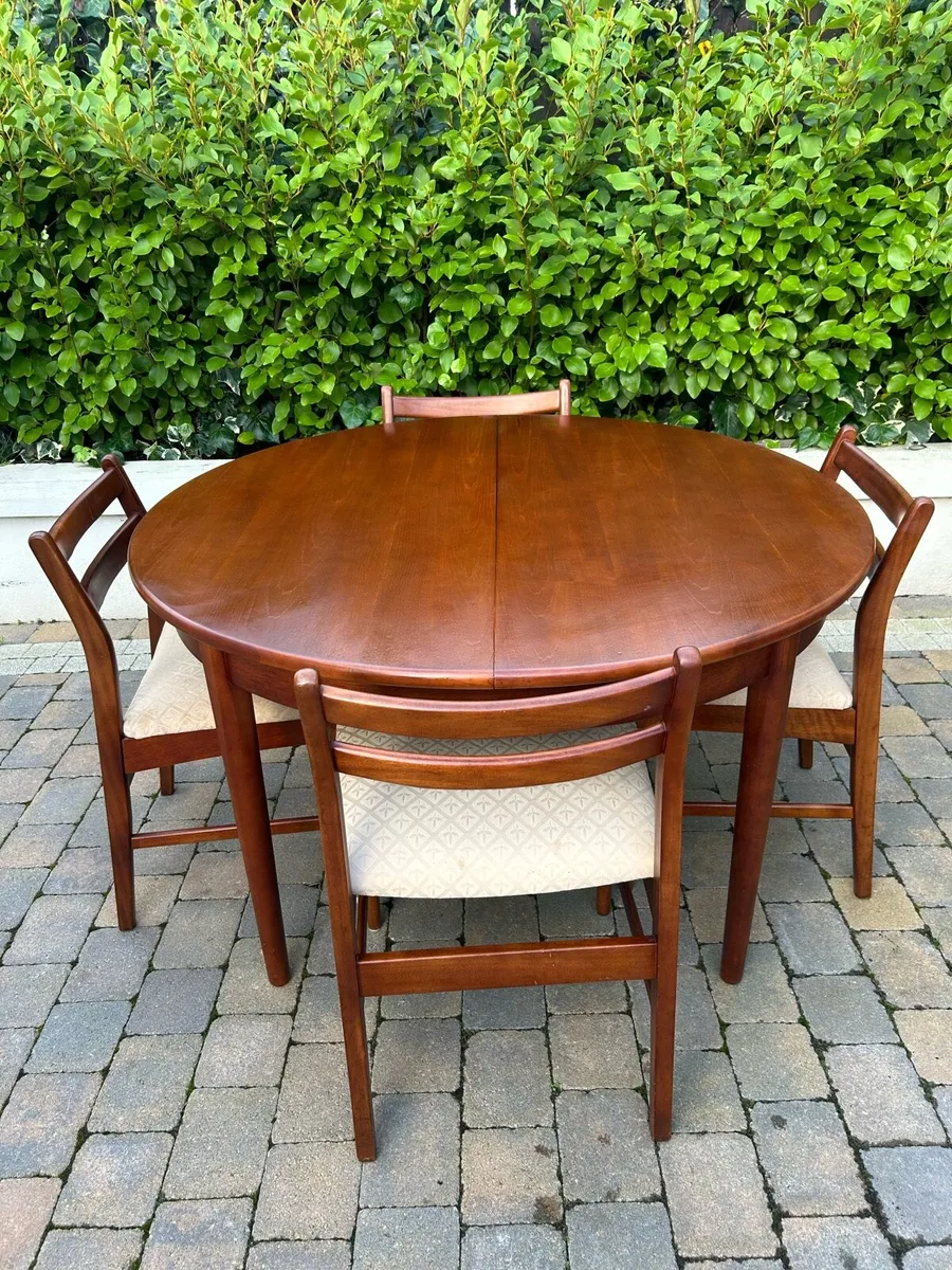 Mid century teak dining table set and 4 chairs - Image 1