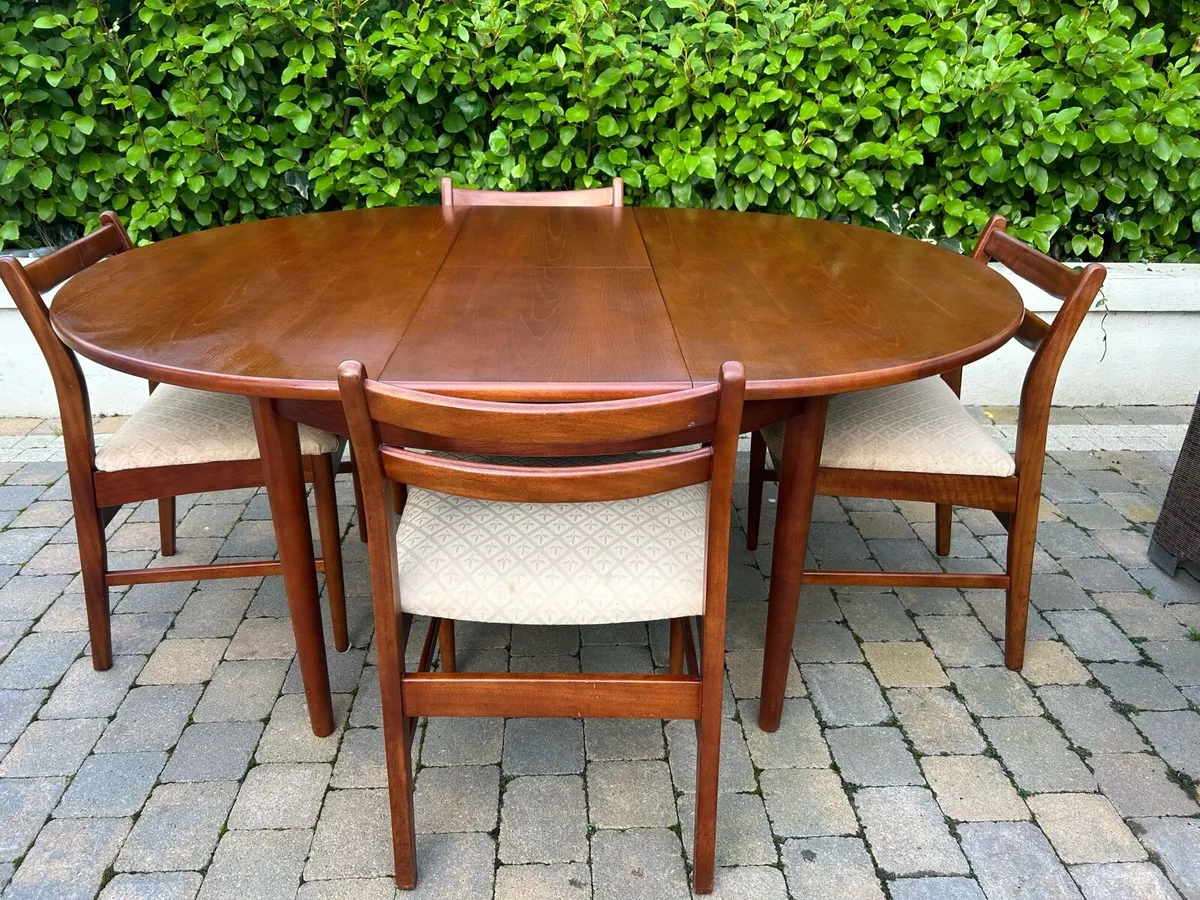 Mid century teak dining table set and 4 chairs - Image 2