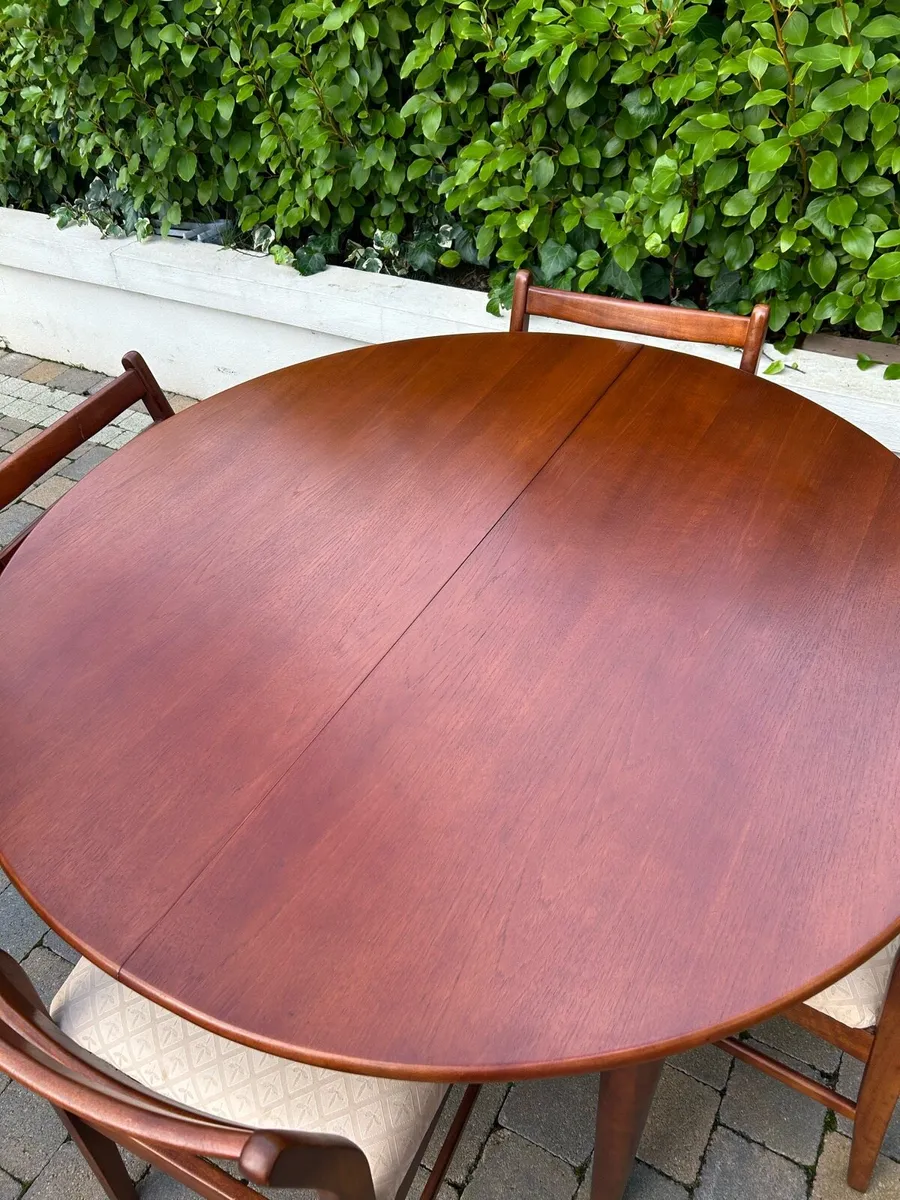 Mid century teak dining table set and 4 chairs - Image 3