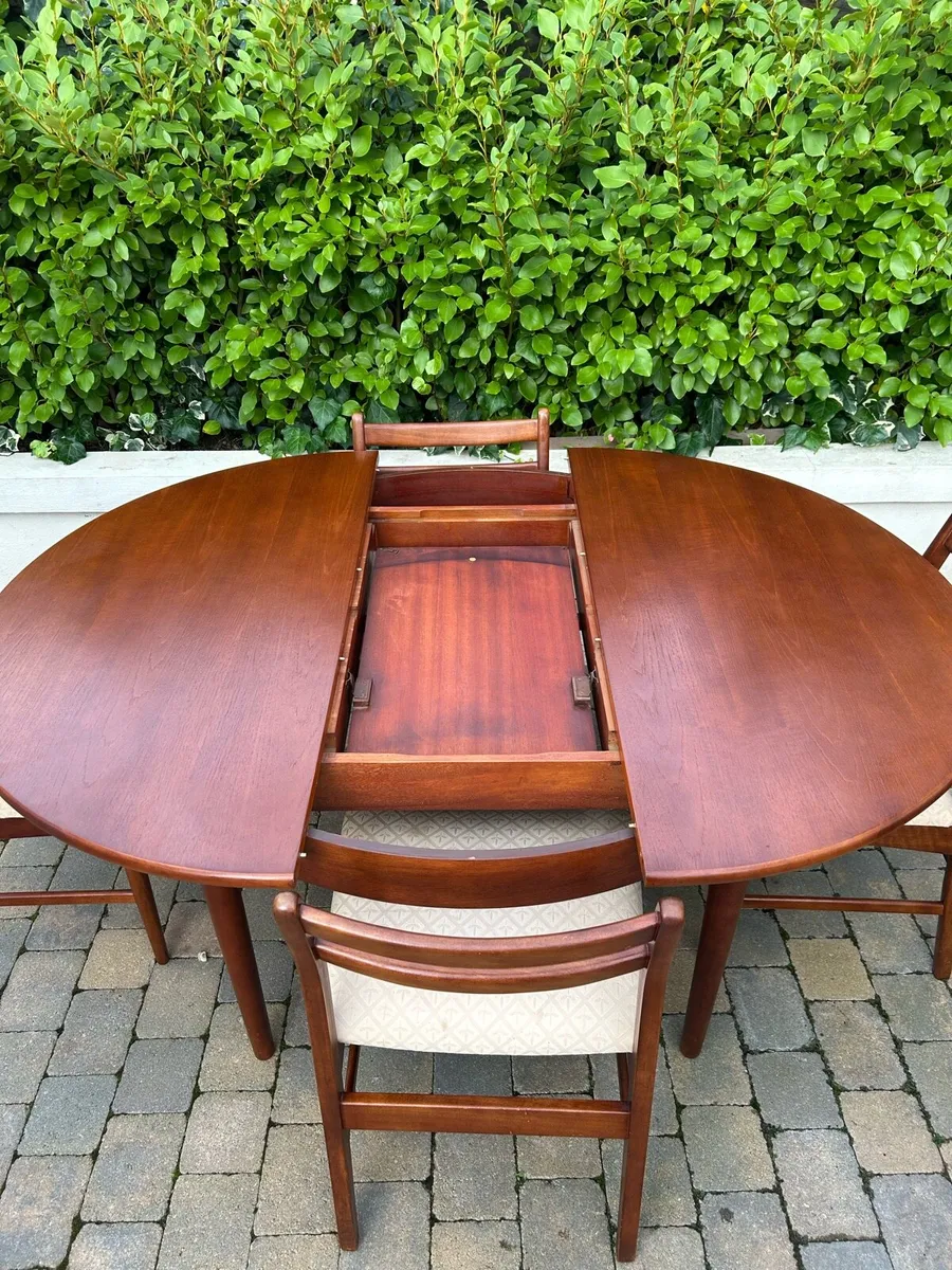 Mid century teak dining table set and 4 chairs - Image 4