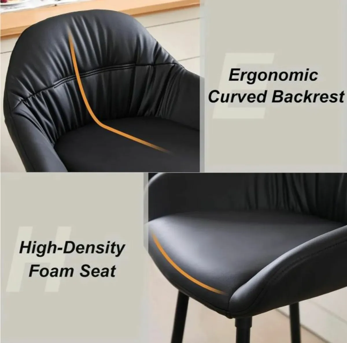 NEW - Set of 4 barstools - Black PU Leather - Image 2