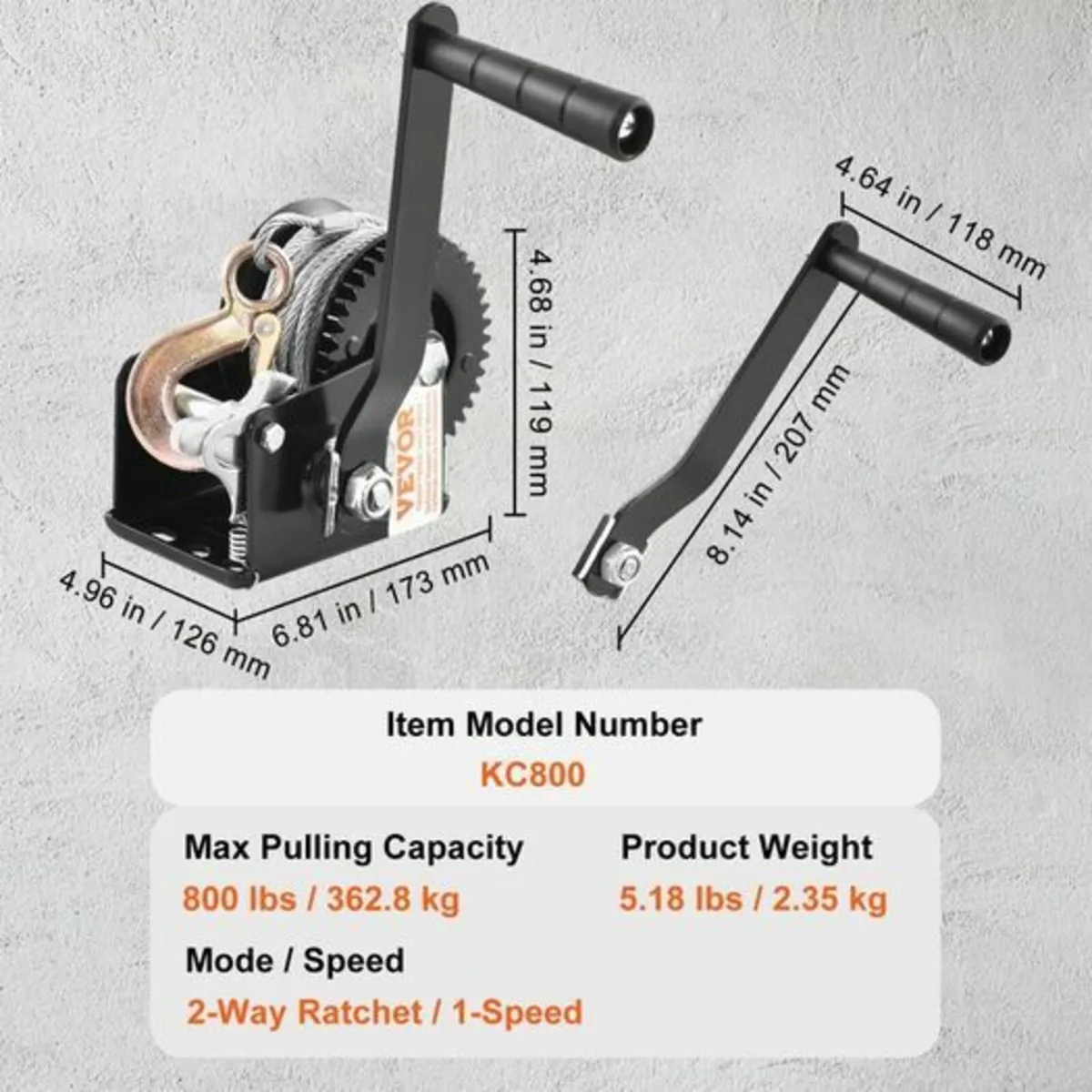 Hand Winch, 800 lbs Pulling Capacity, Boat Trailer - Image 3