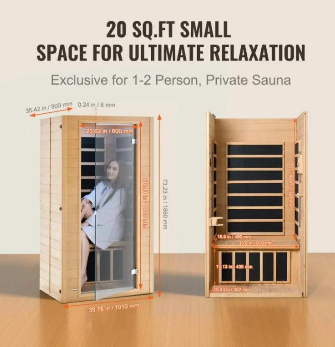 Far-infrared wood sauna,  for 1 to 2 people - Image 3