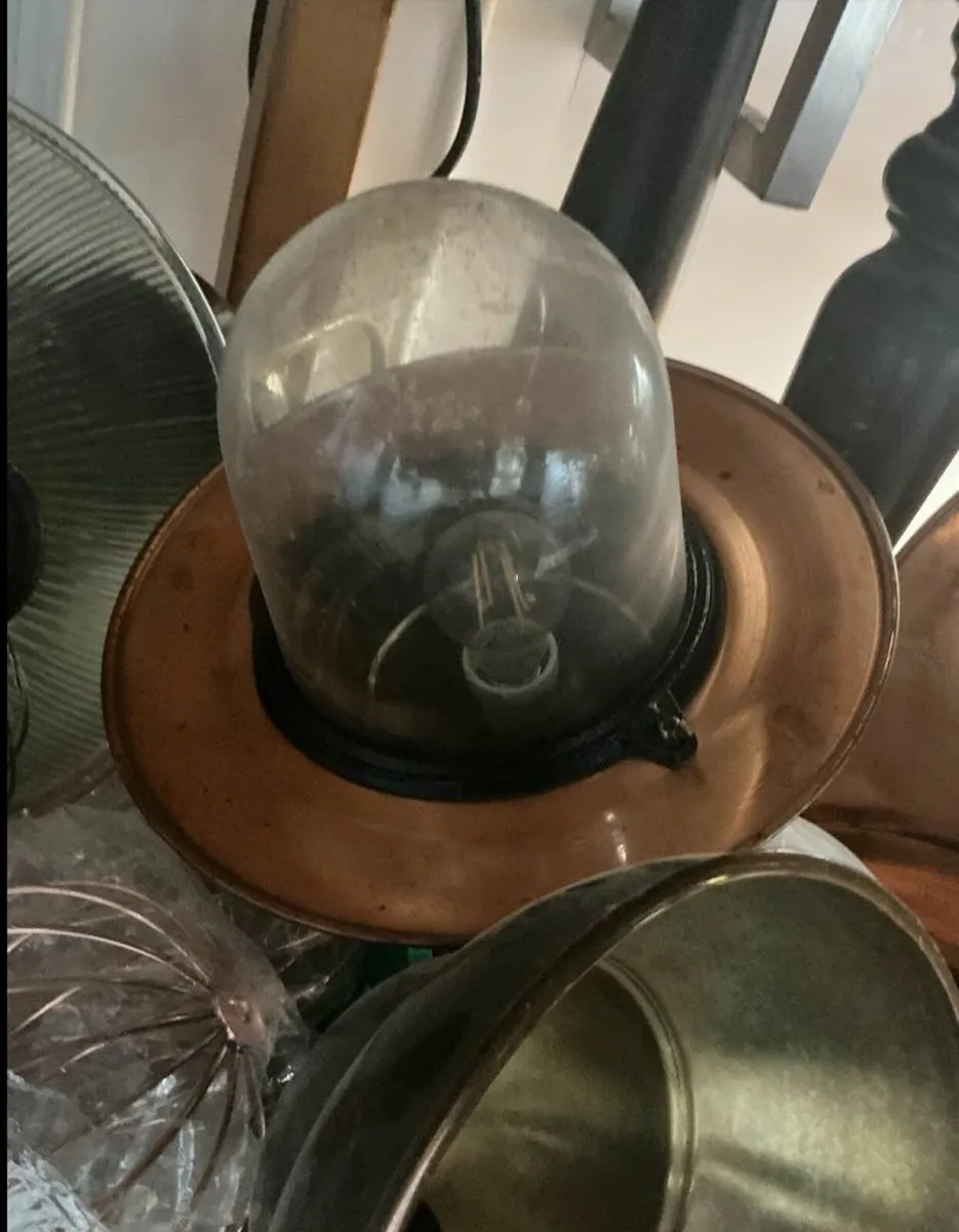 2 Small Copper & Glass Pendant Lights