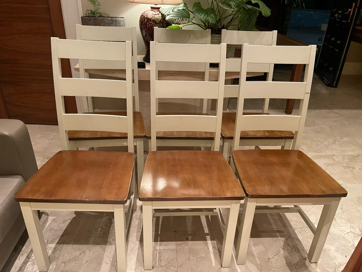 6 x Stunning White Wooden Kitchen Dining Chairs - Image 1