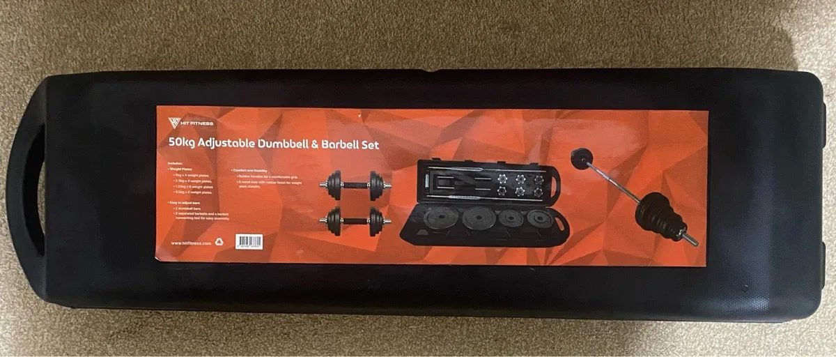 Hit fitness 50kg Adjustable Dumbellb & Barbell set - Image 1