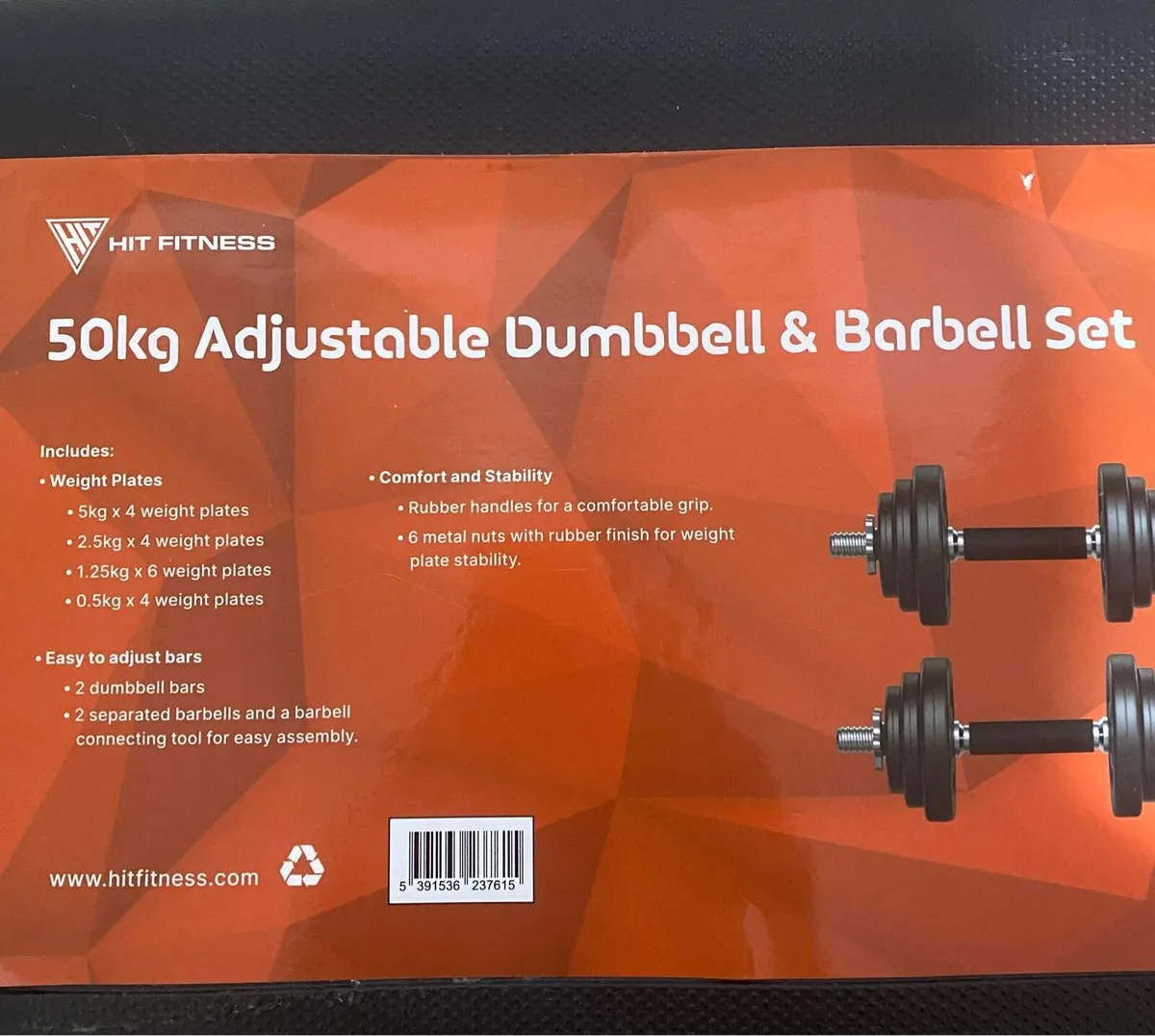 Hit fitness 50kg Adjustable Dumbellb & Barbell set - Image 2