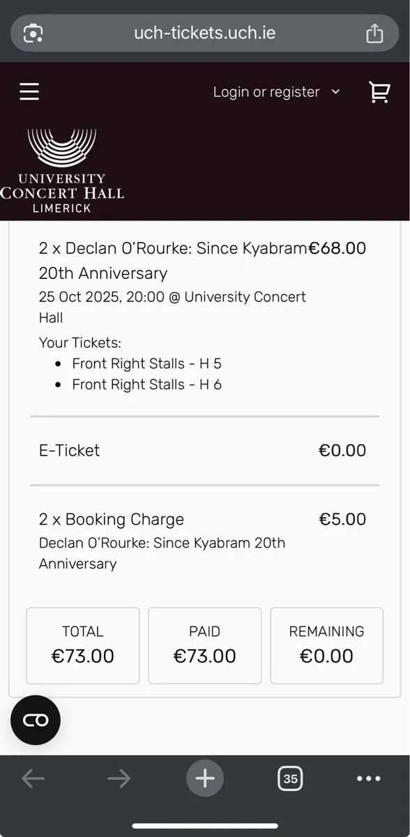 Tickets - Declan O’Rourke UCHL - Sat 25th Oct - Image 2