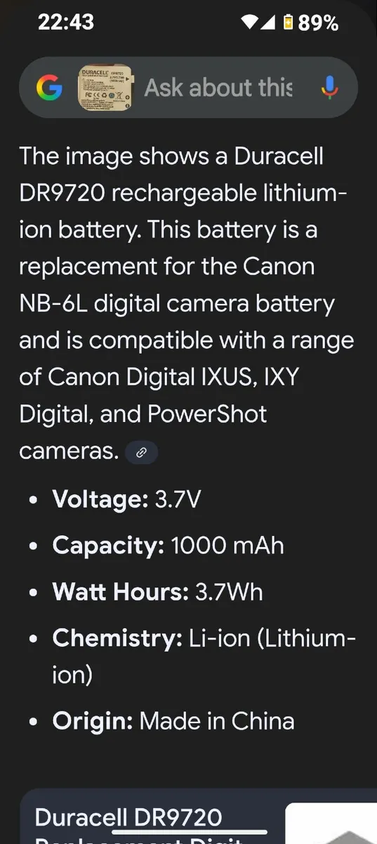 Duracell Replacement battery for canon NB-6L - Image 3