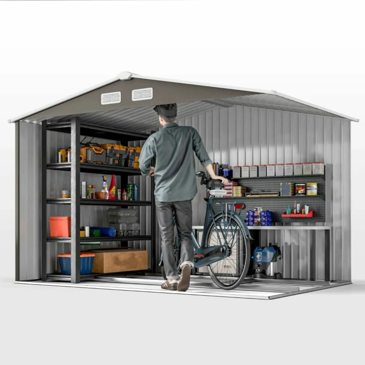 9 x 6FT Outdoor Garden Roofed Metal Storage Shed T - Image 4