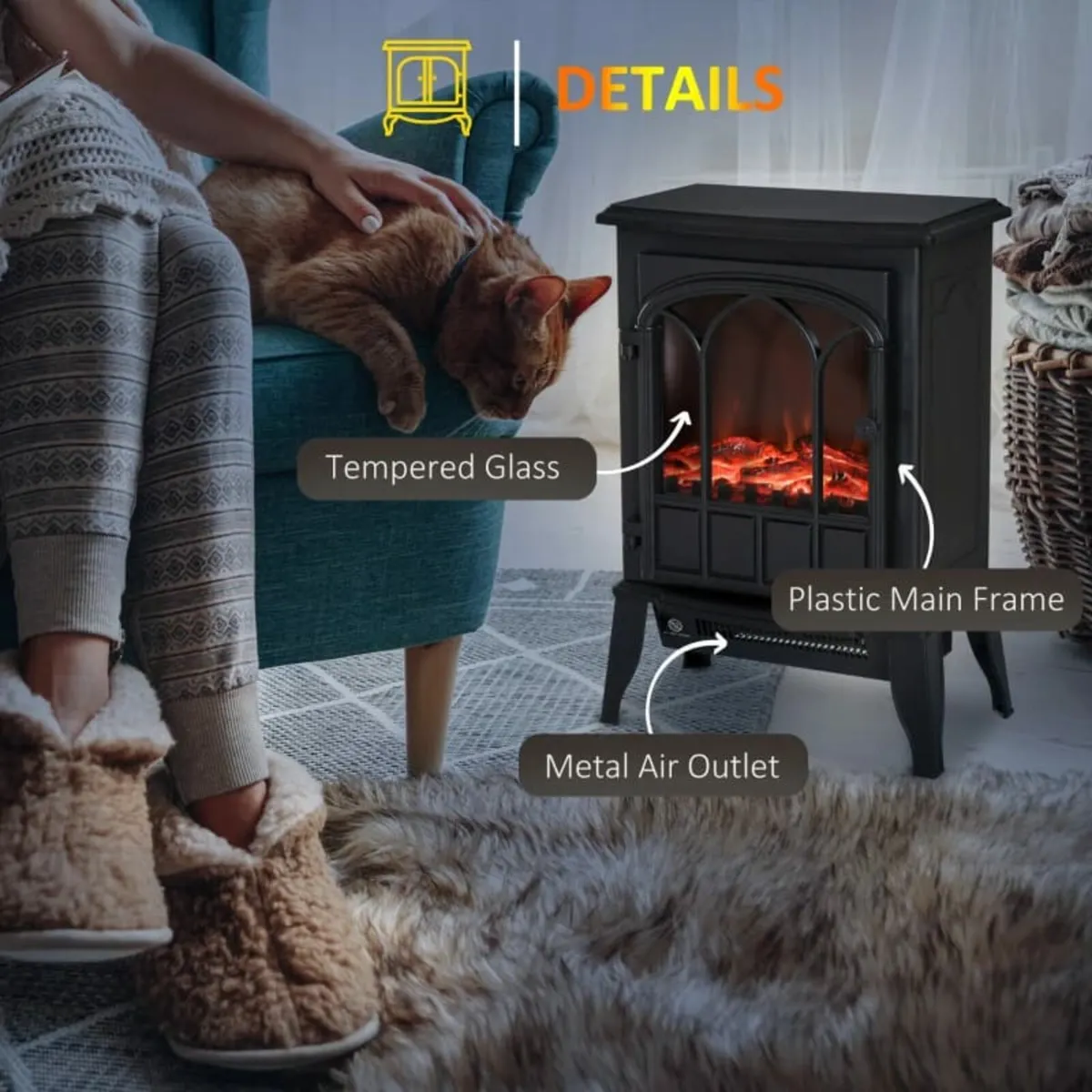Electric Fireplace, Electric Stove Heater with LED - Image 2