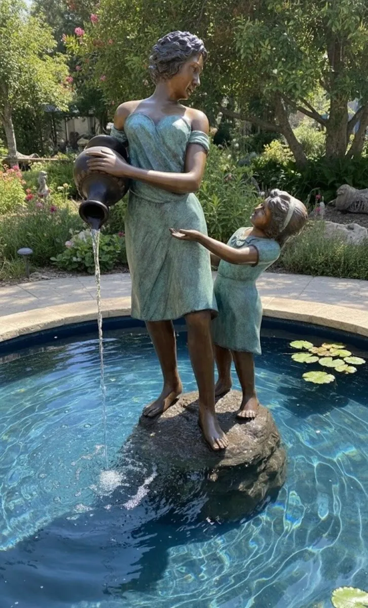 Bronze mother and daughter fountain