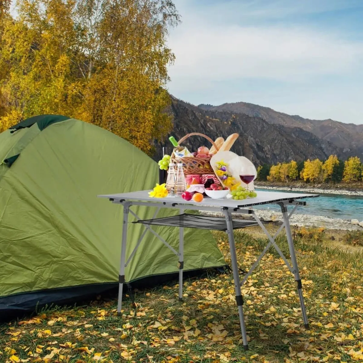 Aluminium Portable Outdoor BBQ Picnic Table w/ Mes - Image 4