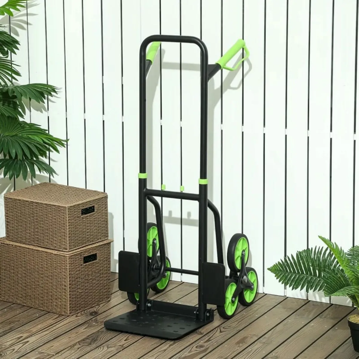 Six-Wheel Folding Sack Barrow Trolley - Black/Gree - Image 2