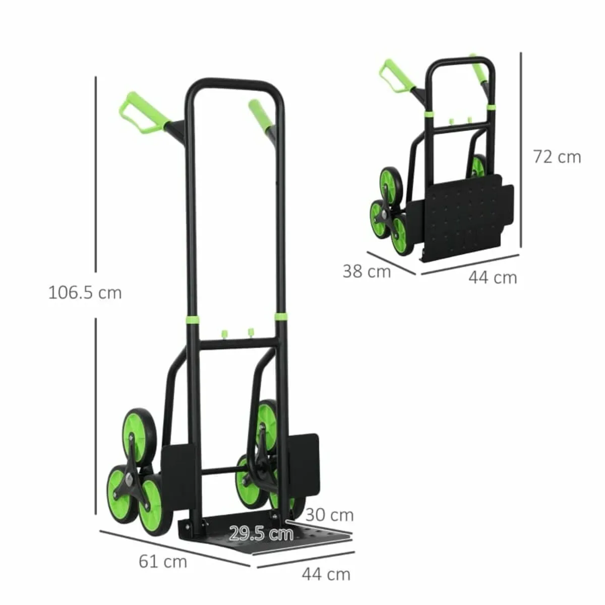Six-Wheel Folding Sack Barrow Trolley - Black/Gree - Image 3
